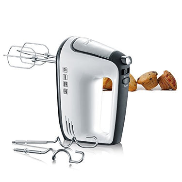 SEVERIN hand mixer, hand mixer with 5 speed settings, practical hand mixer with 2 stainless steel whisks and dough hooks, 400 W, white-black / stainless steel, HM 3830 on sale